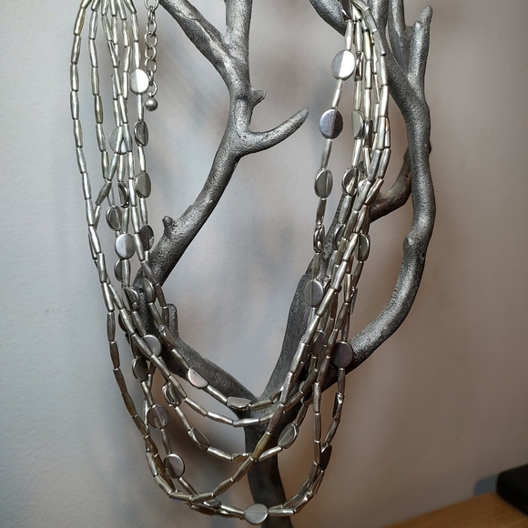 Chicos Silver Layered Necklace, Fashion Jewelry, Beaded Strands - Picture 2 of 4